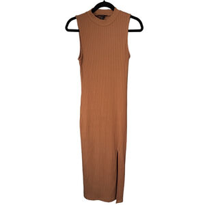 Forever 21 Women’s Ribbed Mock Neck Midi Dress Brown Rust Size M Sleeveless NWOT